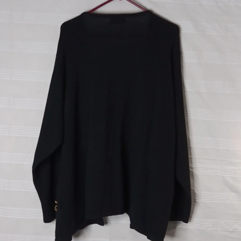 Arriviste Woman Black Cardigan Sweater w/ Shiny Gold Embroidery & Beads Size XXL